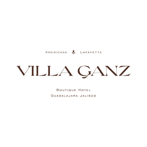 Logotipo de Villa Ganz con el texto Guadalajara, Jalisco sobre un fondo blanco.