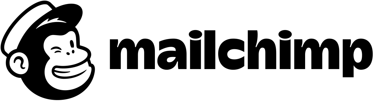 A black and white logo for mailchimp with a monkey wearing a hat.