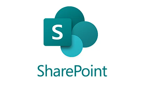 The sharepoint logo is a blue square with a cloud in the middle.