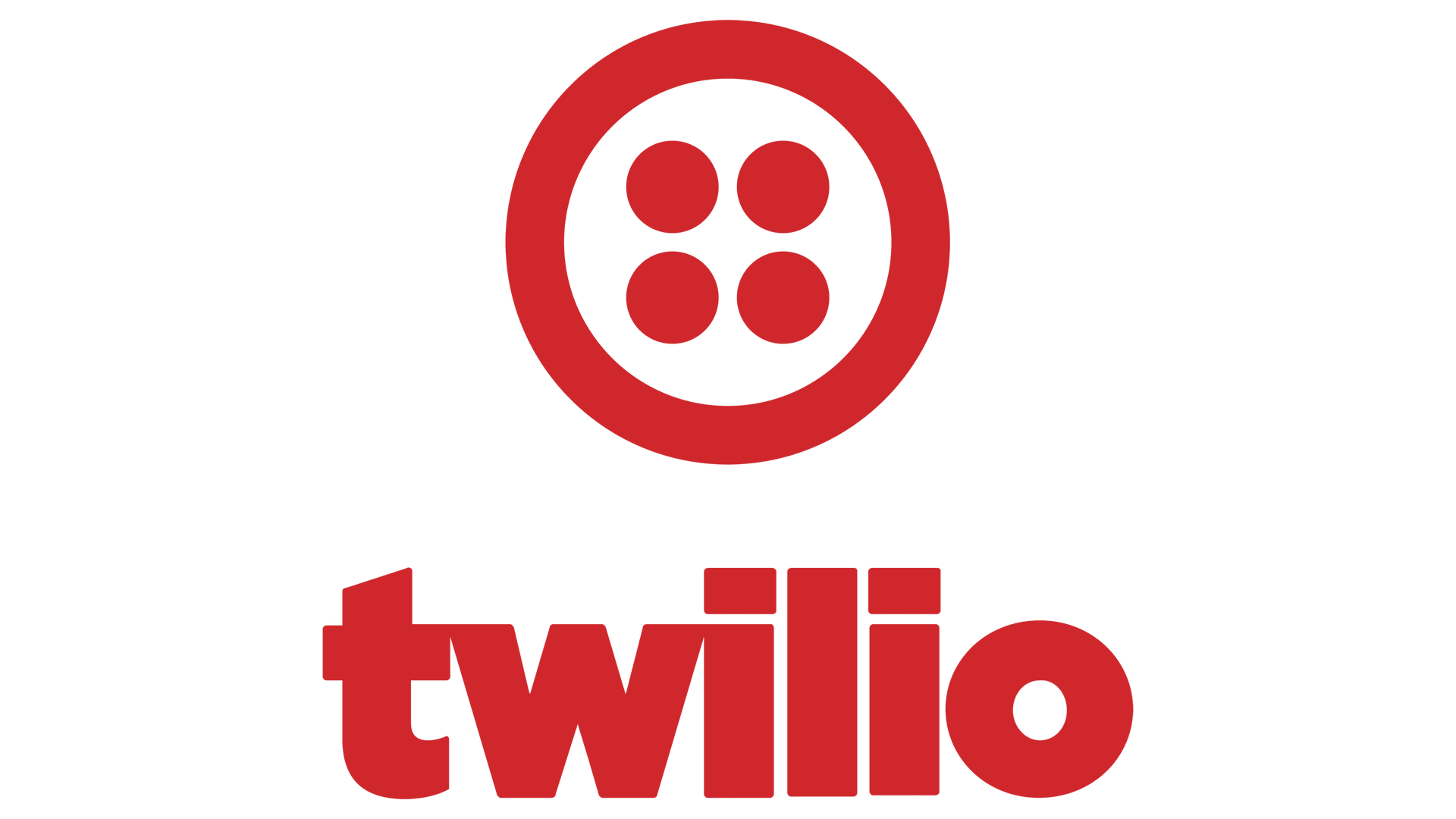 A red and white logo for twilio on a white background.