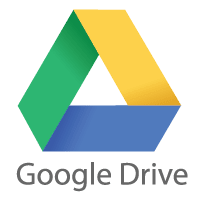 The google drive logo is a green , yellow , and blue triangle.