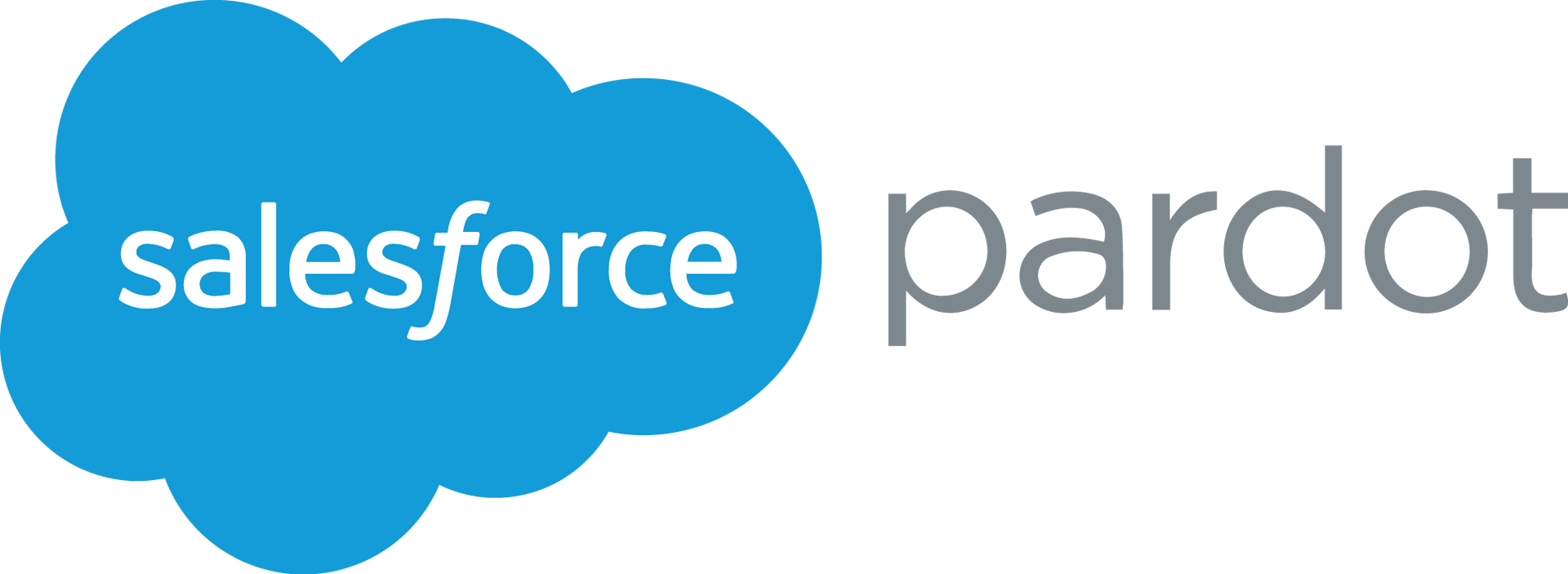 A blue cloud with the words salesforce pardot on it