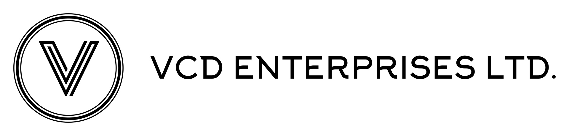 VCD Enterprises Ltd. logo with a stylized black V inside a circle and company name in black text.