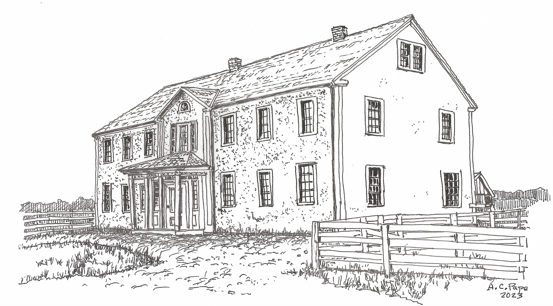 drawing of Saxonia House by Alan Pape