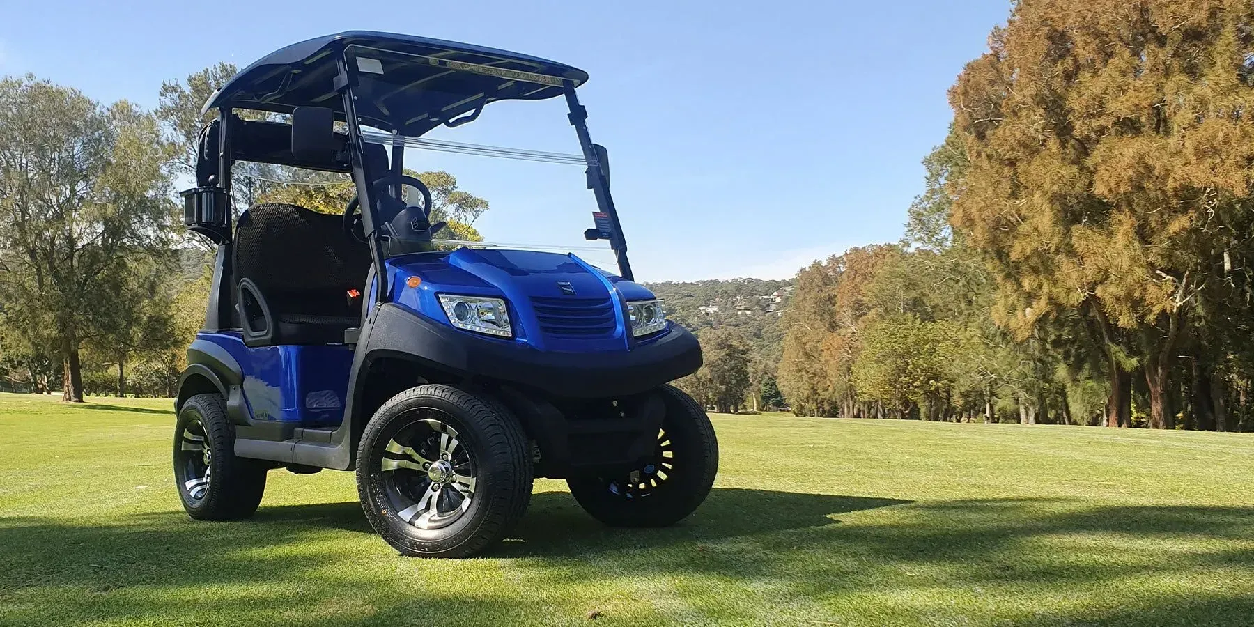 Blue Off-road Utility Vehicle on Grass in a Sunny Park — Lift It Equipment in Tuggerah, NSW