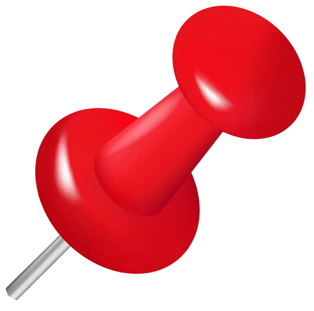 Red push pin, angled slightly, with a round head and a metal pin.
