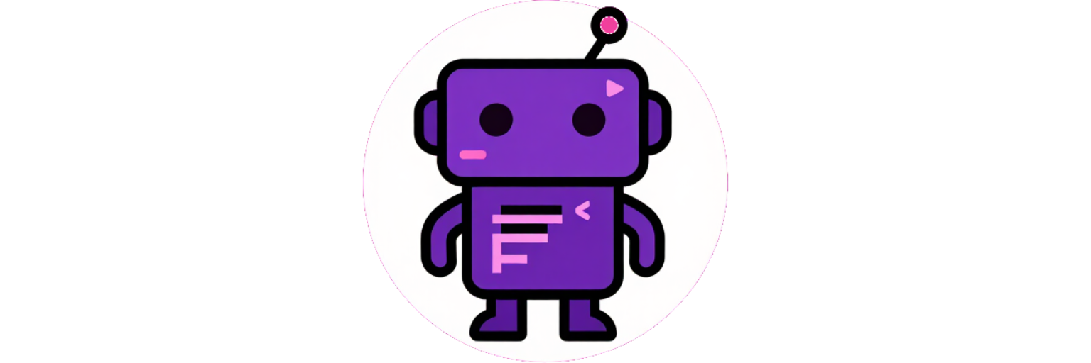 Robot morado de dibujos animados con cara sonriente, de pie y agitando un brazo.