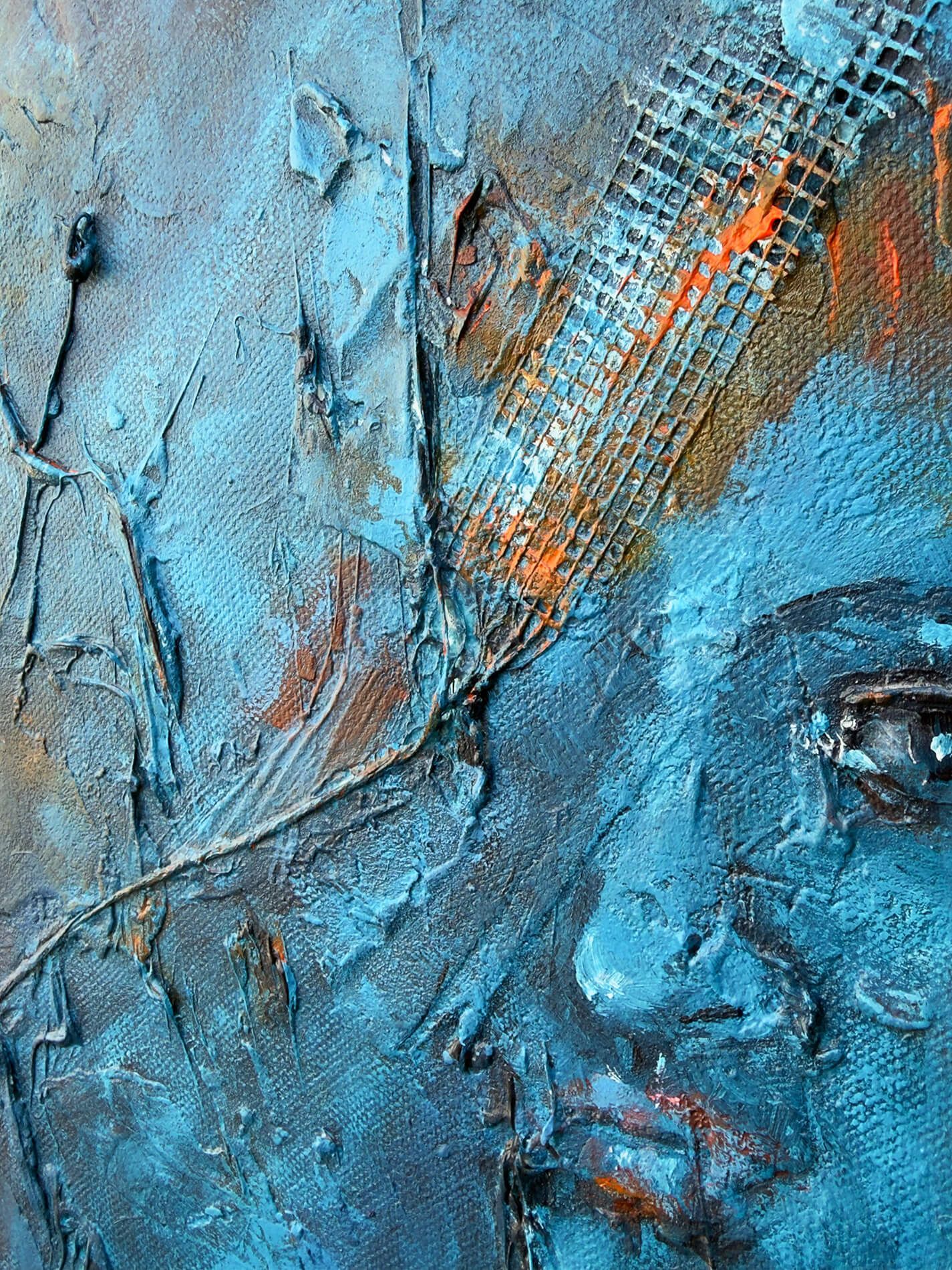 Close-up of the right-hand face, exposed mesh and orange marks in A Part of Ourselves