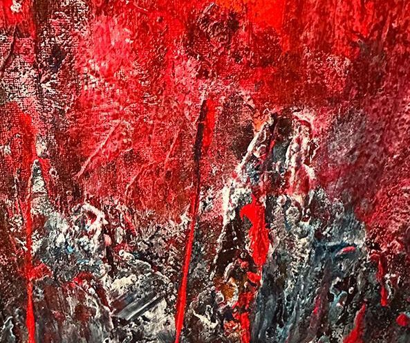 A close up view of the painting 'Under A Blood Red Sky'