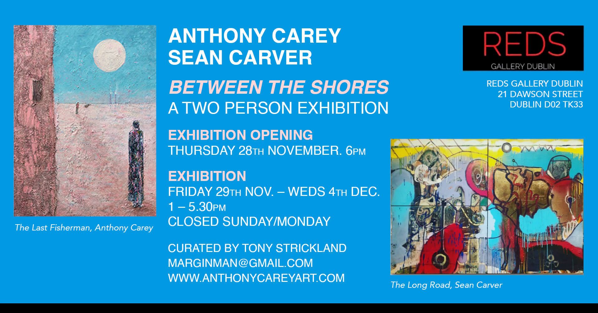 an invitation to Between the Shores Art exhibition in reds gallery Dublin