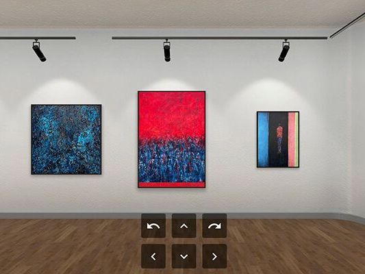 screen shot showing three paintings at a virtual exhibition by Anthony carey artist