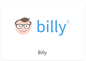 Et logo for billy med en mand iført briller