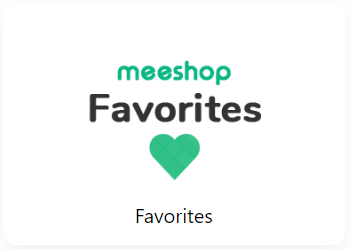 Et logo til Meeshop-favoritter med et grønt hjerte.