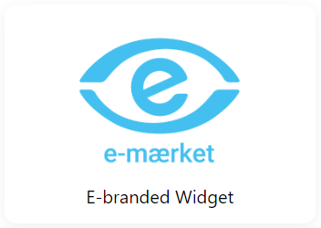 A blue and white logo for e-mærket e-branded widget