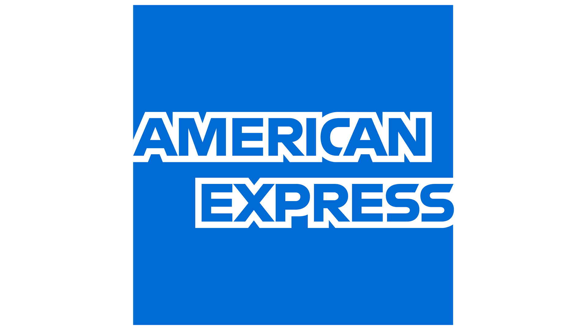 American Express-logoet er blåt og hvidt på en hvid baggrund.