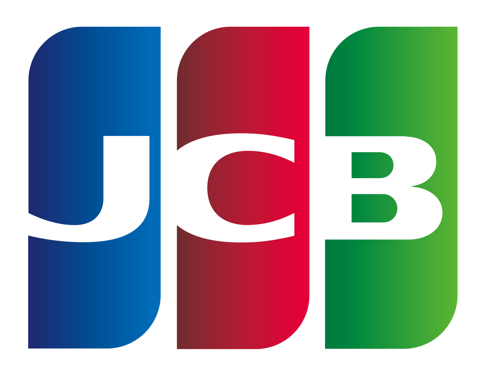 Et blåt, rødt og grønt jcb-logo på en hvid baggrund.