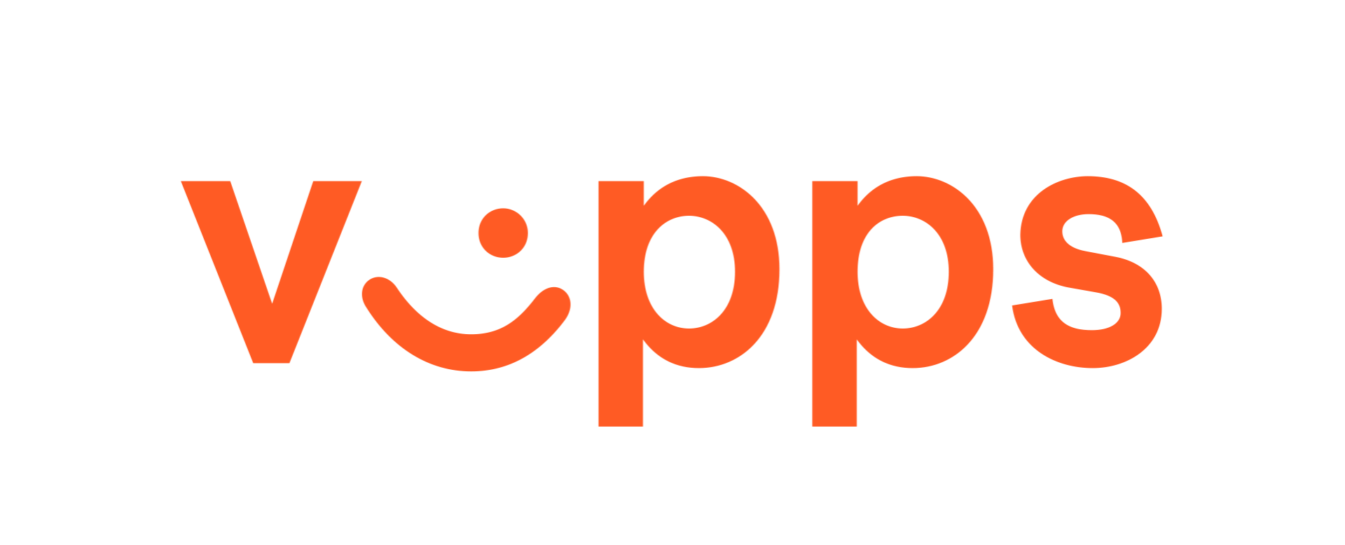 Et logo for en virksomhed kaldet vepps med et smil på