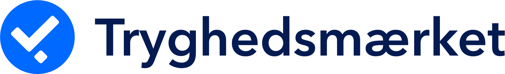 A logo for tryghedsmarkedet with a blue check mark