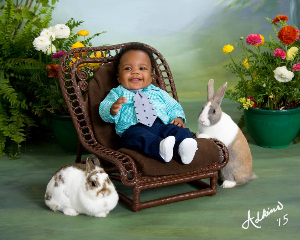 baby with bunnies