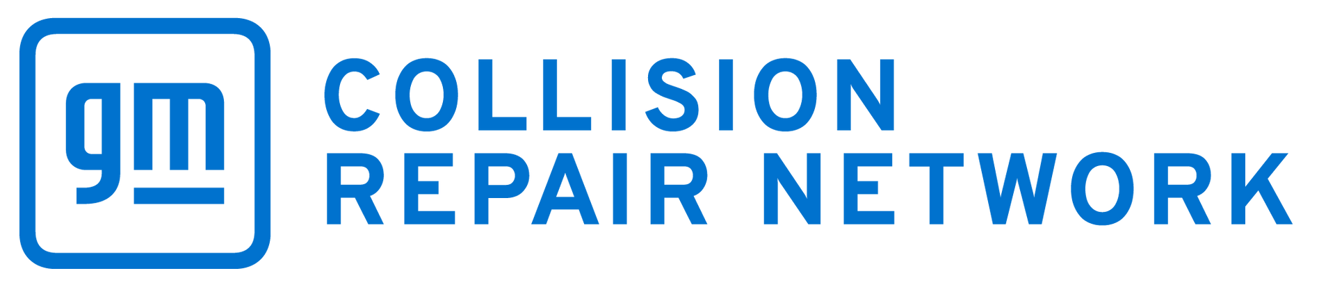 GM Collision Repair Network logo with blue GM icon and text on a white background