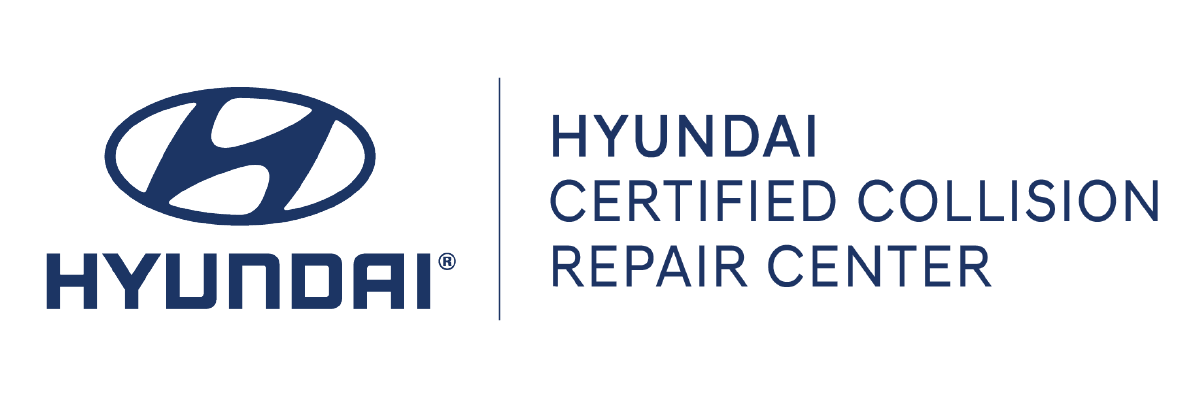 Hyundai Certified Collision Repair Center logo in blue and black text on a white background