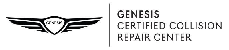 Genesis Certified Collision Repair Center logo with winged emblem and black text on white background
