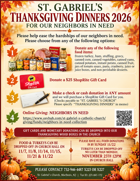 St. Gabriel's Thanksgiving Donations 2026 - Neighbors in Need