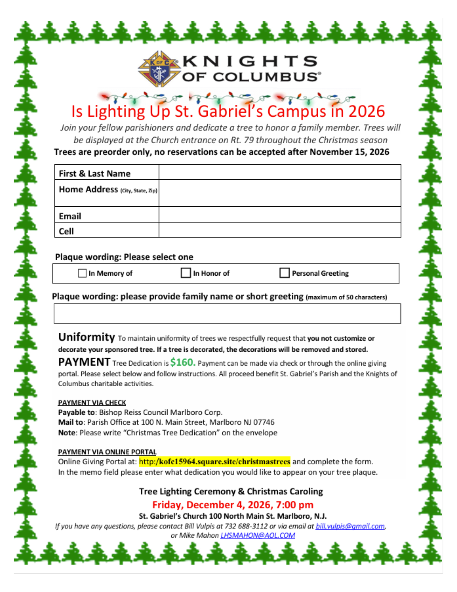Knights of Columbus Christmas Tree Sale