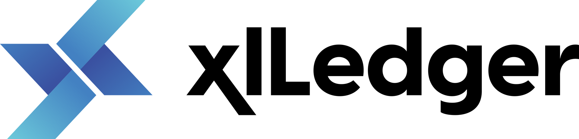 A logo for xledger with a blue arrow