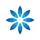 Blue and turquoise eight-petal flower-like logo on a white background