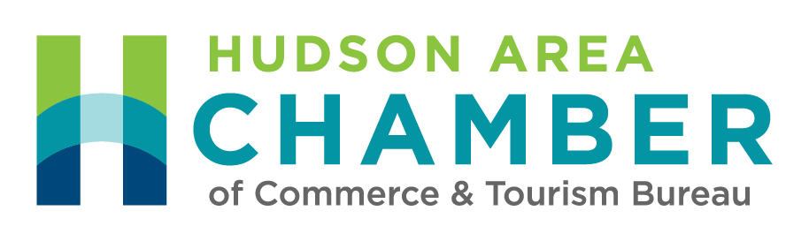 Hudson Area Chamber of Commerce & Tourism Bureau logo in green, blue, and teal