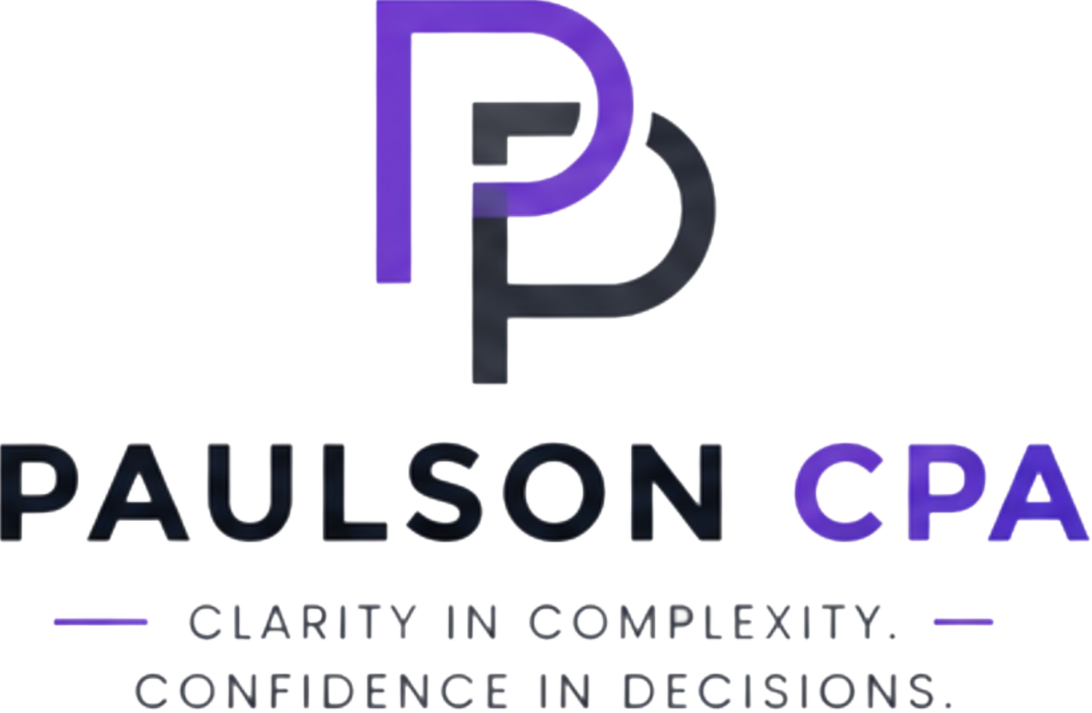 Paulson CPA logo with stylized purple and gray initials above the company name