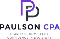 Paulson CPA logo with stylized purple and gray initials above the company name