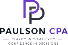 Paulson CPA logo with stylized purple and gray initials above the company name