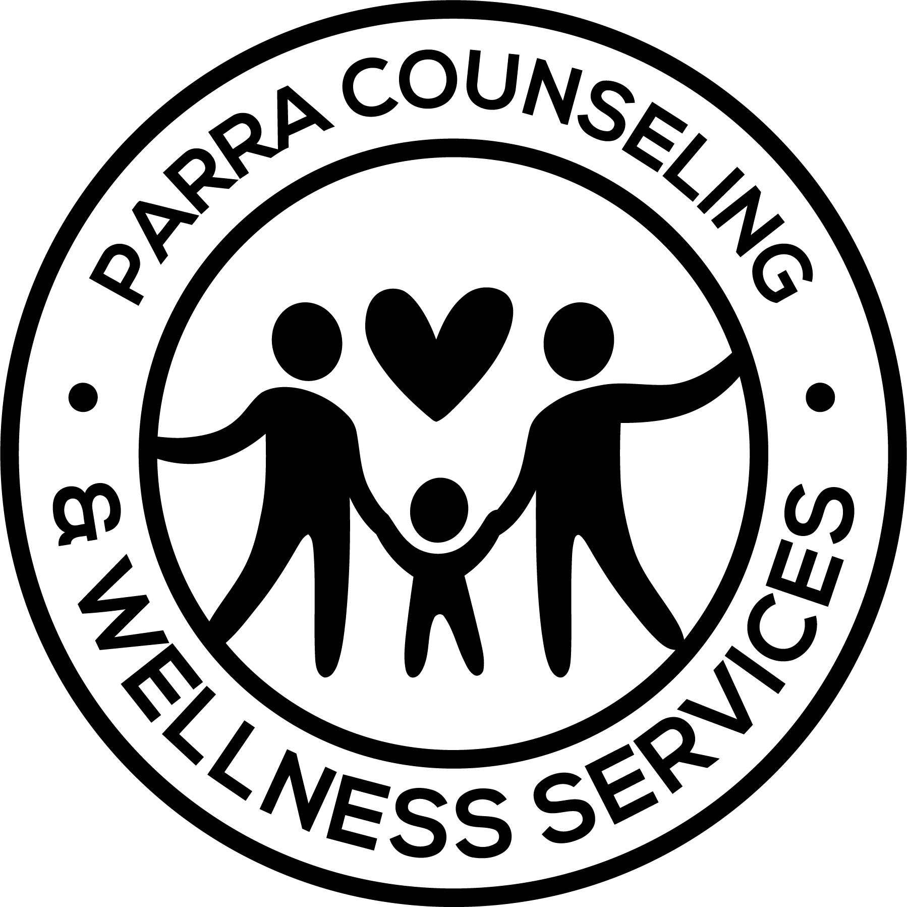 Black and white logo: Circle with 