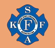 Blue KFFA association emblem on an orange background, with a white ring and large letters K, F, F, and A.