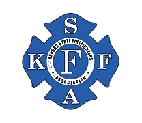 Blue and white Kansas State Firefighters Association emblem.