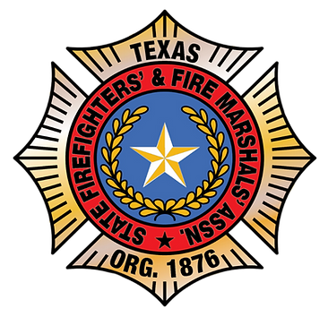 Texas Firefighters & Fire Marshals Association emblem with star, laurel, and gold badge outlines