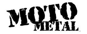 Black distressed logo text reading “MOTO METAL” on a white background