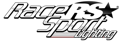 Racer Sport Lighting logo in black and white, stylized italic text