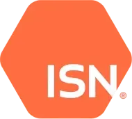 Orange hexagon ISN logo with white letters.