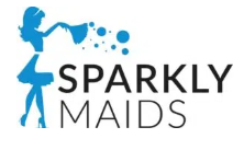 a logo for sparkly maids with a woman holding a watering can .