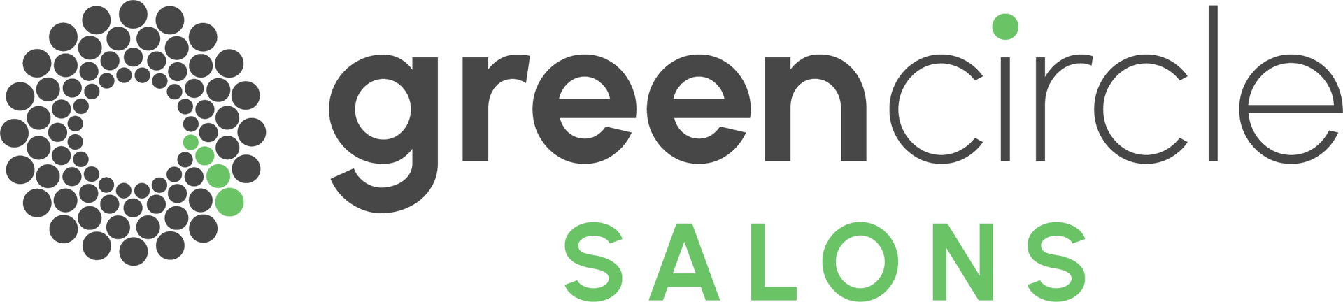 Green Circle Salons logo with gray and green text and a circular dot pattern
