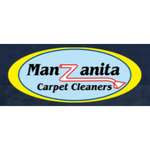 Logo for Manzanita Carpet Cleaners: oval with company name, red and blue graphic of a carpet cleaner.