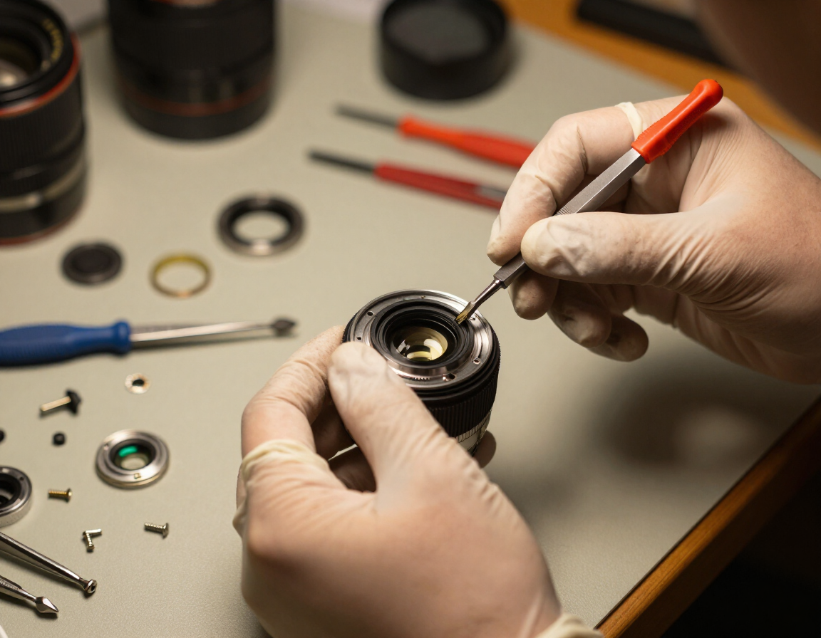 Precision lens repair close-up