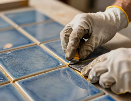Craftsman finishing tile grout lines