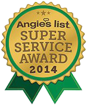 Angie’s List Super Service Award 2014 gold and green ribbon badge