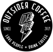 Black-and-white coffee logo reading “Outside Coffee,” “Since 2019,” and “Love People + Drink Coffee”