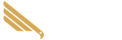 Gold stylized eagle wings logo on a white background.