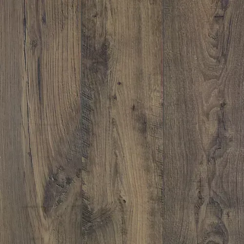 Close-up of weathered brown wood grain with dark knots and vertical planks